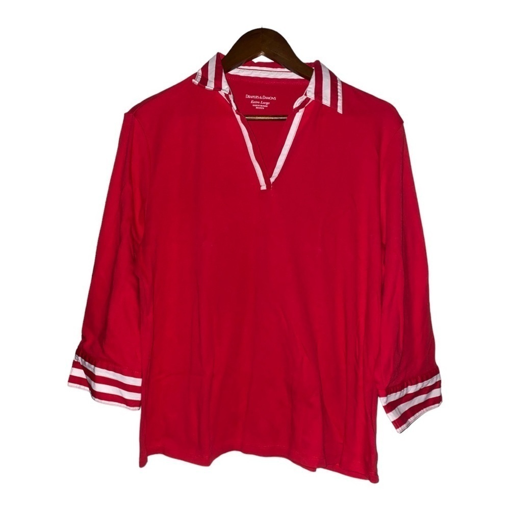 Drapers Damons Popover Polo Tee‎ Shirt Women XL Classic Casual Nautical